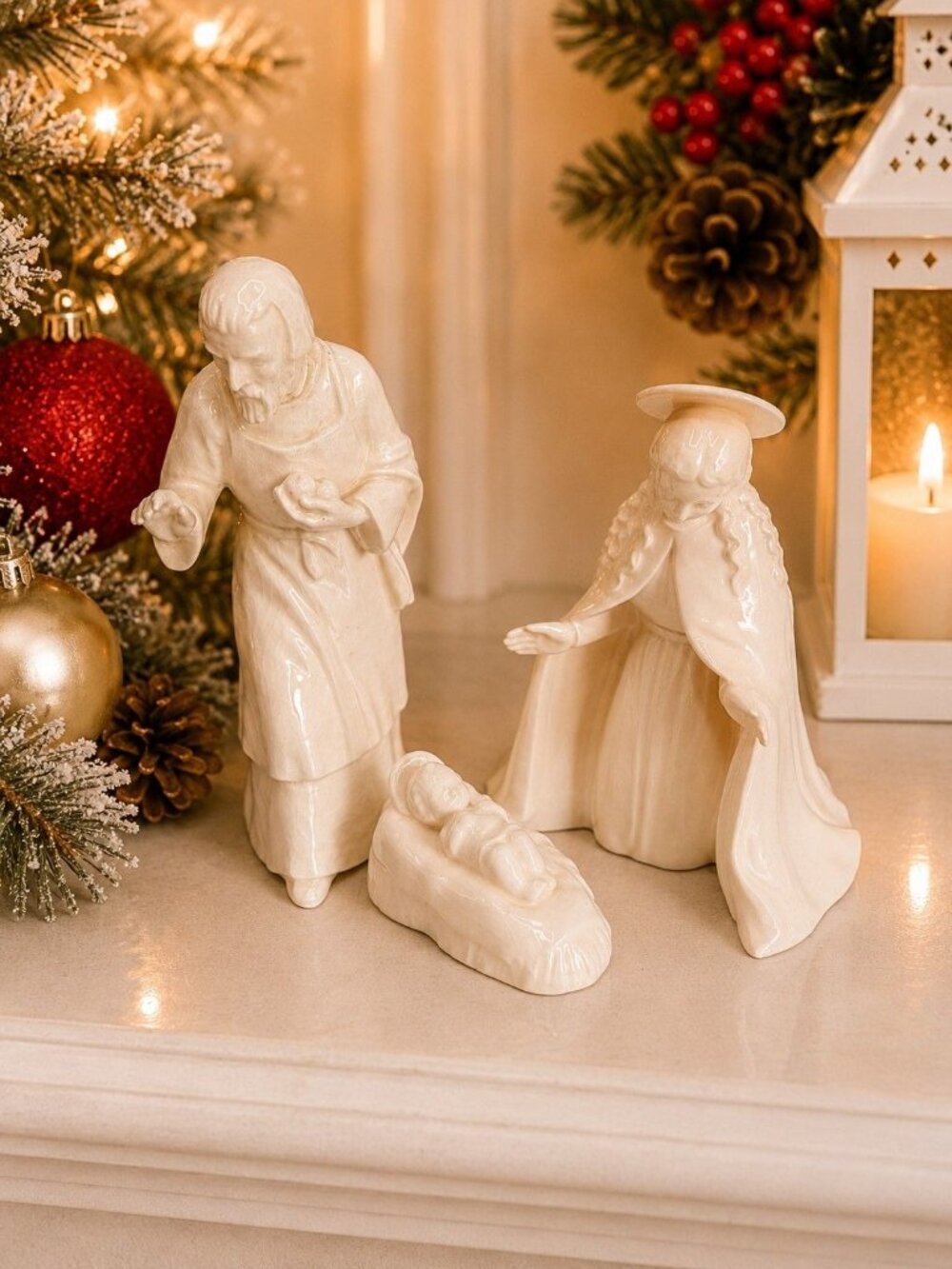 Vintage Goebel White Nativity Holy Family Set W. Germany 1950s Joseph Mary Baby